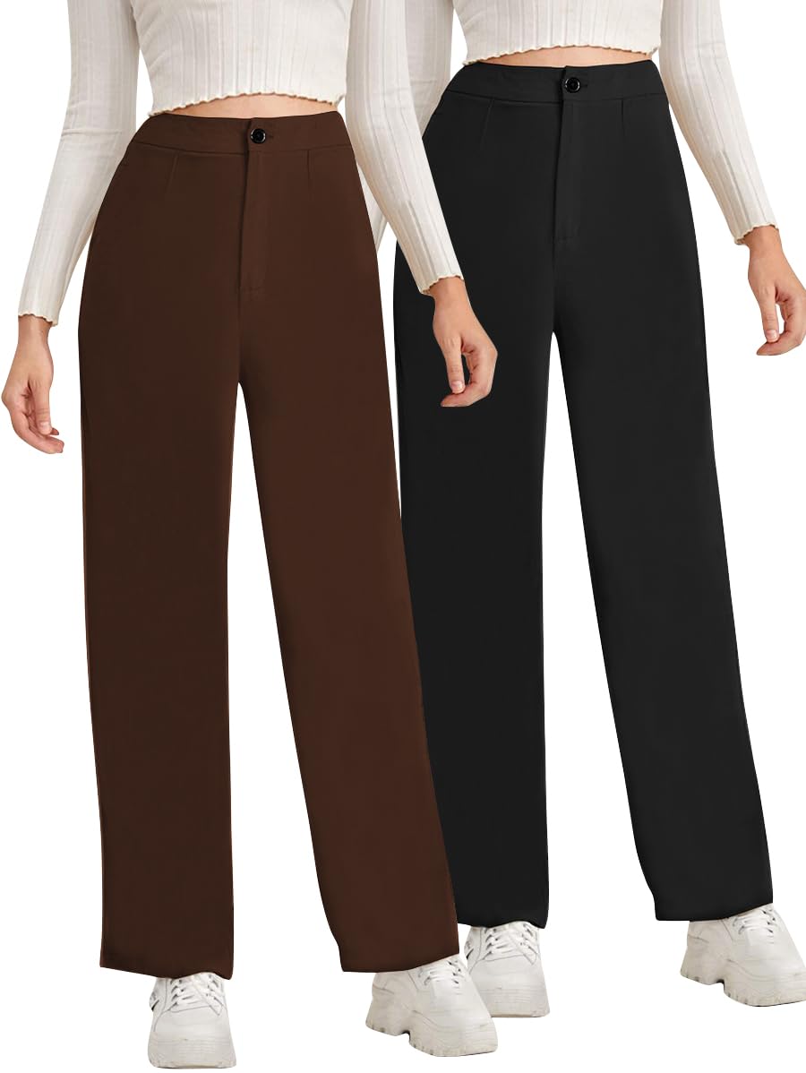 keri perry Trousers for Woman Pants Women's Formal Office Korean | Beige Track Pant | Straight | Cotton Spandex Stretchable Trouser | High-Waisted Bottom Wear | Pack of 2 Combo-picture-29