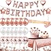 iZoeL Anniversaire Ballon Rose Gold Kit Bannière Joyeux Anniversaire, Nappe Aluminium, Anniversaire écharpe Ceinture Ballons confettis Aluminium 11pcs Gateau Décoration 10g Confettis Filles Femmes
