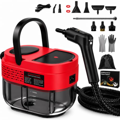 Image of Steam Cleaner for Home, 15s Heat-Up, 1.2L Water Tank, 6-Level Adjustable Handle, Handheld Steam Cleaner for Car Detailing, Dirt, Furniture, Couch, Floor Tile, Bathroom, Bed Bugs, 9Pcs Accessories