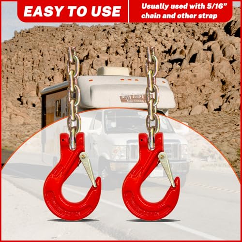 2 Pack G80 Clevis Slip Hook,5/16\" Heavy Duty Chain Hooks,Forged Tow Trailer Safety Hook with 4400Lbs Work Load Limit Capacity for Hauler Hitches Wrecker Truck,Clevis Grab Winch Hooks for Lifting