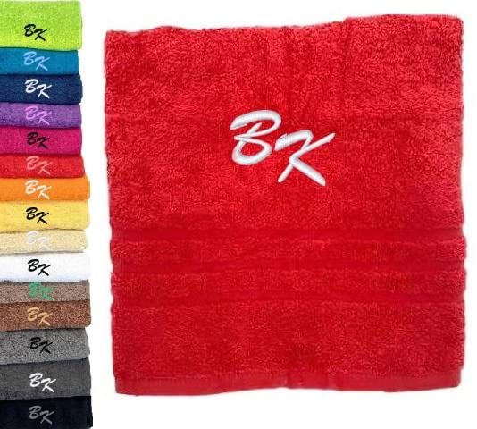 Monogrammed Towel Personalised Embroidered Towel with Monogram Letter Name Initials Custom Towel Cotton Towel Personalised Gift (100 x 50 cm, Red)