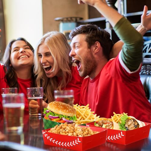 Image of Teling 36 Pcs Large Baseball Plates Party Trays 5 Lb Food Boat,Red | Paper Plates with Baseball Designs, Holds Nachos Burgers Fries, For Softball Birthday Party Supplies, Serving Snack Boats