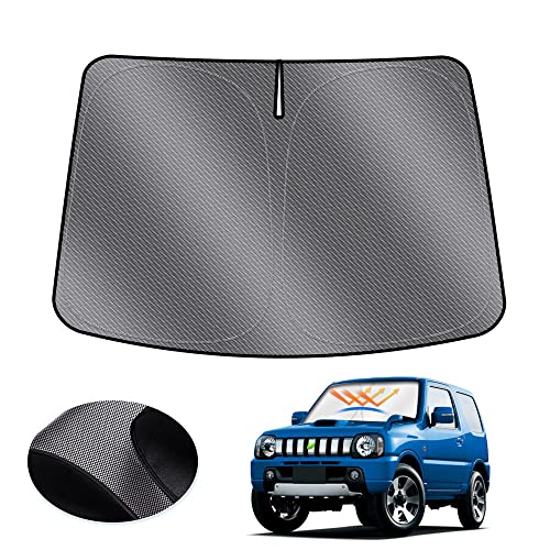 LIMSTYLE スズキ ジムニー JB23W フロントガラス用 サンシェード JIMNY jb23w マルチサンシェード 遮光 断熱 シェード カーテン 1998年-2018年 日除け UVカット 車中泊 しなやか スポーティ タイプ ドット柄 収納袋付