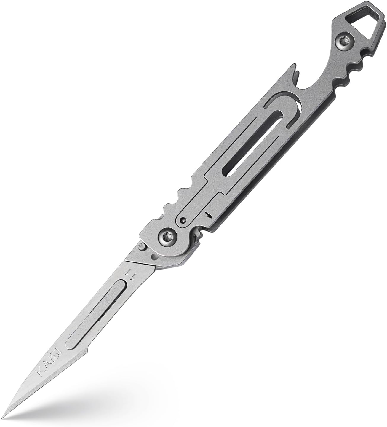 Small Folding Utility Knife, Slim Folding Razor Knives with 10pcs #11 Replaceable Blades, Titanium Alloy Handle with Bearing Bottle Opener,Scalpe Pocket Knife for Outdoor,0.53oz