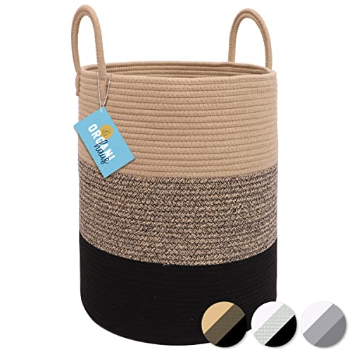 OrganiHaus Brown Woven Baskets for Storage 15x18 | Boho Blanket Basket for Living Room | Toy Basket Storage for Kids | Baby Laundry Hamper | Large Storage Basket for Clothes | Basket for Blankets