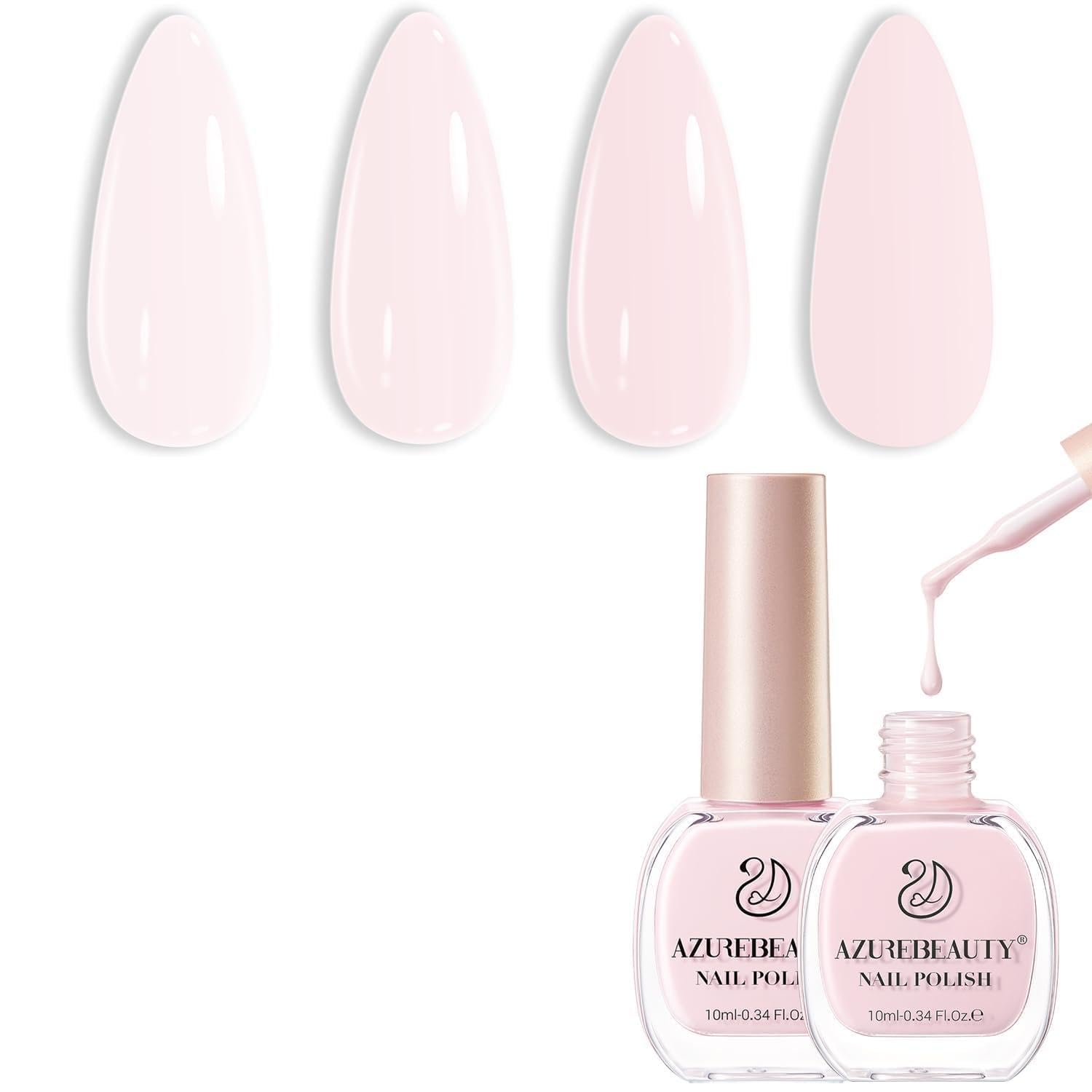 AZUREBEAUTY Pink Nail Polish Set Light/Pale Pink Nail Polish Quick Dry Natural Nail Lacquer Fingernail Polish Strengthening Treatment Kit Salon-Quality for Women 2Pcs 0.34 oz