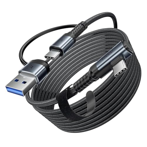 Image of INICIO USB C VR Link Cable 16ft /5m, Dual Type C + USB A 3.0 Adapter 5Gbps High Speed Data Transfer For Meta Oculus Quest 3 Quest 2 Pro Pico4 Virtual Reality Headsets SteamVR Gaming PC Macbook