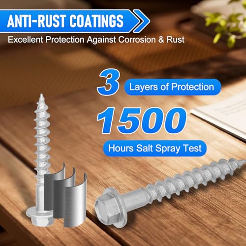 Image of Mech.Galv.#10 x 1-1 /2 inch Joist Hanger Screws-500 Qty, Joist Connector Screws | 10112R500 Hurricane Screws,1 /4 inch Hex Socket Wood Screw,0.370 inch-Dia Deck Screw,1500 Hours Salt Spray Test Connector Screws