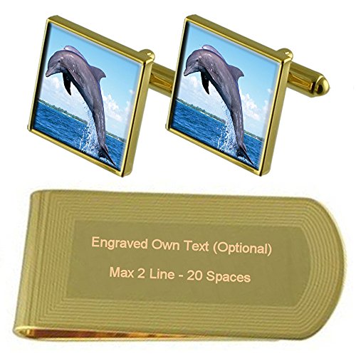 Gemelos de delfines oro con clip de billetes grabado set de regalo elegante para hombre