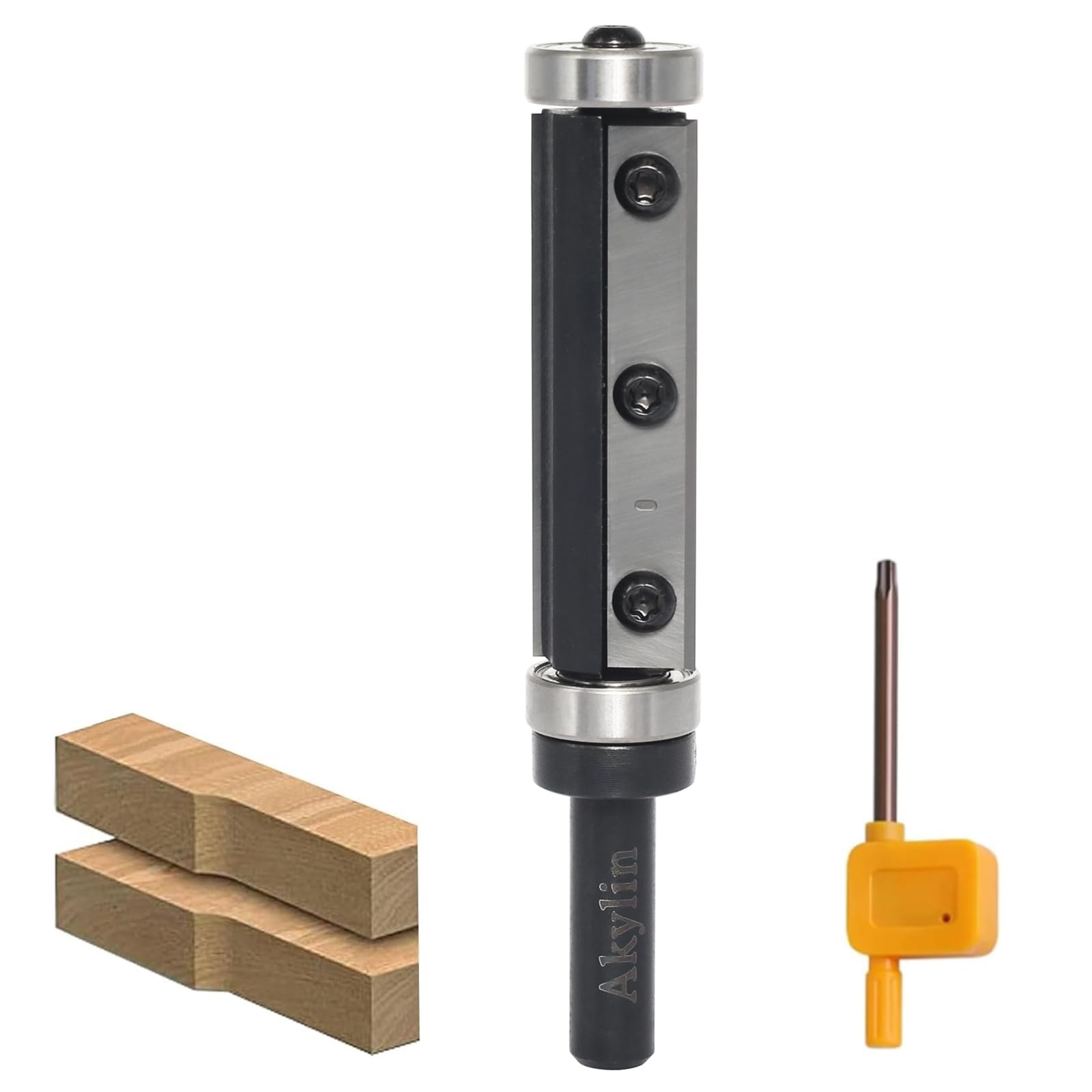 Wendeplatten Bündigfräser 8mm Schaft，Bündigfräser Oberfräse mit Austauschbare Hartmetall Klinge Kugellager Holzfräser für Kantenbearbeitung