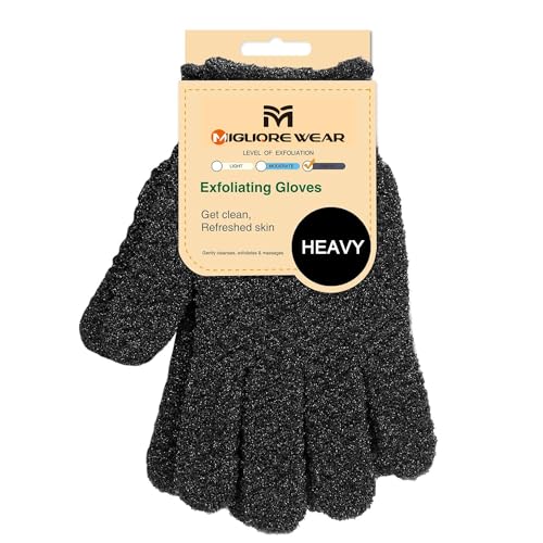Migliore Wear Gant Exfoliant Corps Hammam – 2 Pièces Gants Gommage Peaux Mortes, Loofah Éponge Douche Premium Exfoliating Glove avec Boucle de Suspension