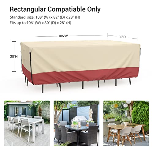 U-Comso Patio Furniture Set Cover Waterproof, 600D Heavy Duty Lawn Patio Furniture Covers, Outdoor Sectional Sofa Cover Patio Table Chair Set Cover, 108" W X 82" D X 28" H, Beige & Orange #TOP1