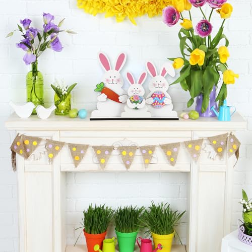 Easter-Bunny-Decorations-Wooden-Table-Sign-Spring-Decorations-Rabbit-Tabletop-Decor-Rustic-flower-egg-ornament-Farmhouse-Table-Centerpiece-Decor-Removable-Tiered-Tray Easter Bunny Decorations Wooden Table Sign Spring Decorations Rabbit Tabletop Decor Rustic flower egg ornament Farmhouse Table Centerpiece Decor Removable Tiered Tray