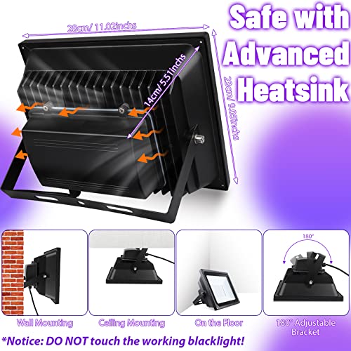 Thecham 80Ft Black Light Strip With Remote & 120W Outdoor Blacklight Flood Light Waterproof For Glow Party #TOP6
