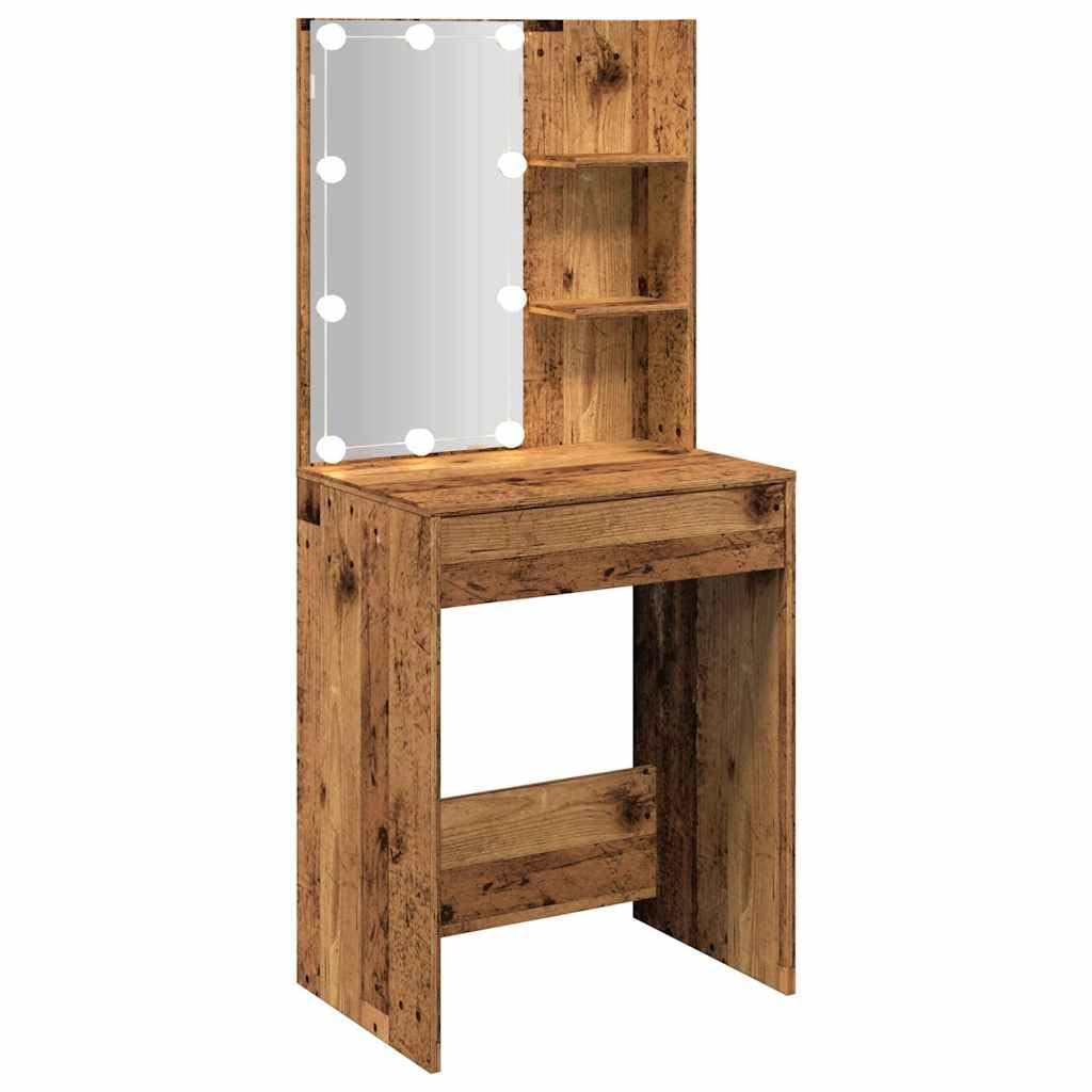 vidaXL Tocador con Luces LED Madera Envejecida 60x40x140 cm, Mesa tocador, tocador de Maquillaje, Muebles de vestidor, Mesa de Maquillaje