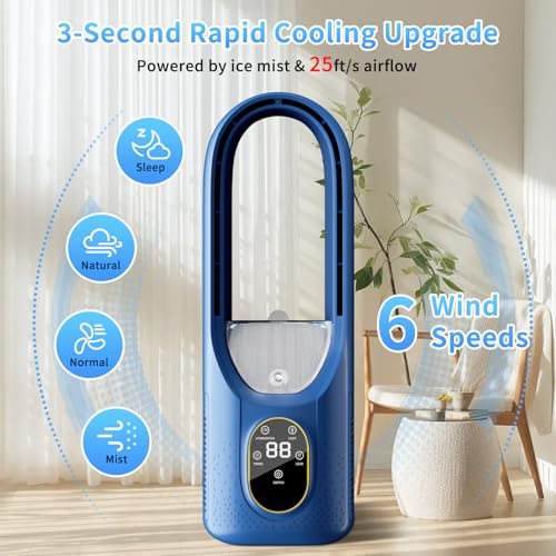 Mini Air Cooler - 3 in 1 Air Conditioner with Water Tank Touch Control - 3 Modes Portable Evaporative Air Cooler - AC Cooler Mist 6H Timer&6 Speeds - Quiet Small Swamp Cooler for R image 3