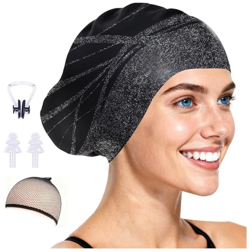 Extra Large Swim Cap for Women,Durable Non-Slip Silicone Swimming Cap,Waterproof Pool Cap to Keep...