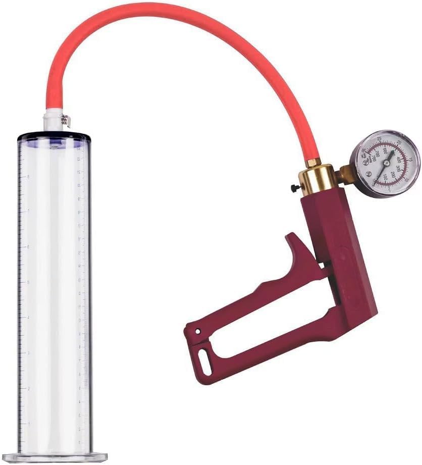 9"" x 2"" Penis Pump with Vacuum Gauge Red Handle, Vacuum Penis, Manual Penis Pump for Men, Enlargement, Penis Bigge Size
