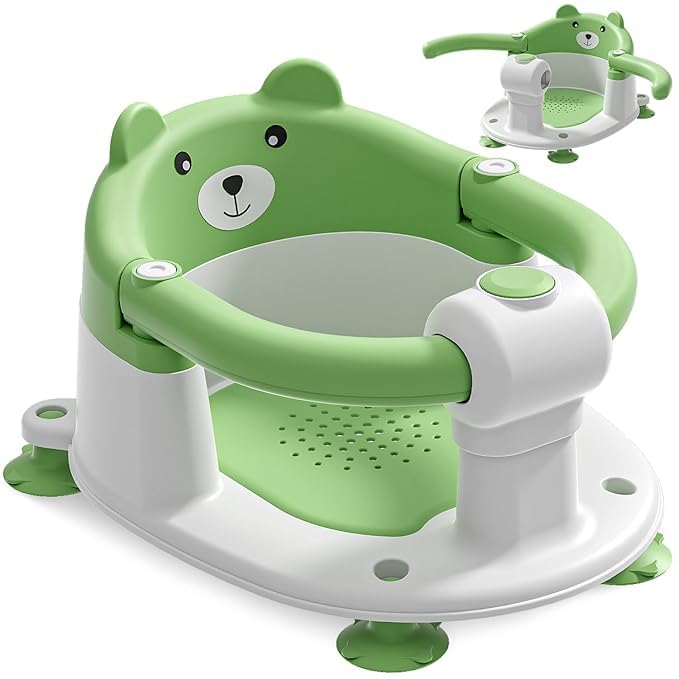 EzyWay Baby Bath Seat for Babies 6 Months & Up, Toddler Bath Seats for Babies Sitting Up, Non-Slip Infant Bath Tub Chair with 4 Suction Cups & Soft Cushion for Shower (Green)