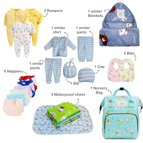 Image of Infantbond Baby All Semiwinter and Monsoon Season Use Hospital Essential Combo for New Born | Gift Pack | Baby Produc | Maternity Essentials | Bedding Set(64 Items)(0-6M) (64in1GREY SPRIAL)