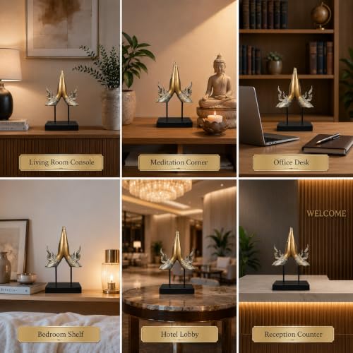 Image of ARMONIA Divine Blessing Mudra Figurine, Premium Polystone Hand Sculpture with Antique Golden Finish, Luxury Decorative Showpiece for Living Room, Office, Shelf, Tabletop & Home Decor, 13.3 Inches