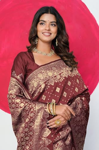 Image of MIRCHI FASHION Women Saree | Banarasi Silk Woven Design Daily Regular Use Sari with Blouse