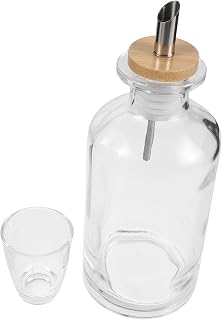 Luxshiny Glass Bathroom Bottle Set 11.8oz Refillable Glass Mouthwash Dispenser with Stainless Steel Spout, Wooden Tray, and Cup Stable Base Mouthwash Dispenser for Home and Bathroom