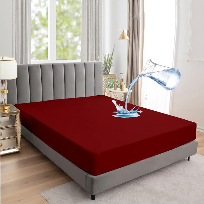 Image of Waterproof Soft Terry Cotton Mattress Protector /Breathable Elastic Fitted Style /Bed Cover Single 36 inchX78 inch / 3ft X 6.5ft /91 x 198 cm, Burgundy