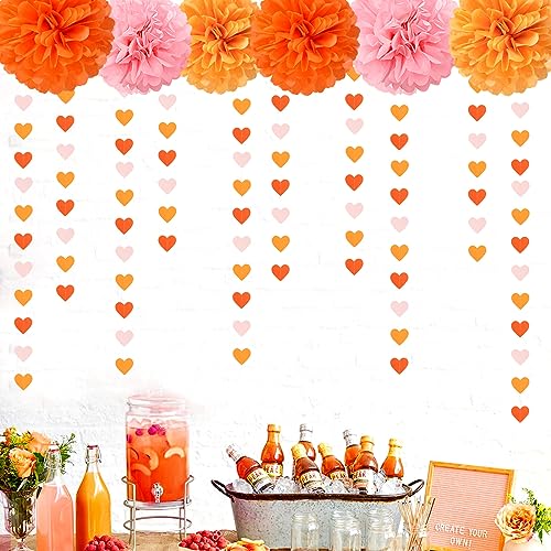 Image of Pink Orange Fall Engagement Party-Decorations Heart-Garland - 52ft Fall Autumn Thanksgiving Harvest Hanging Streamers Banner,Birthday Baby Bridal Shower Wedding Bachelorette Groovy Decor Panduola