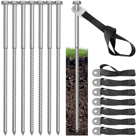 LuBanSir 8 Set of Trampoline Stakes Anchors High Wind, 12" Spiral Ground Stakes Kit Heavy Duty for Trampoline Swing Camping Tent Shed (Silver) Cover