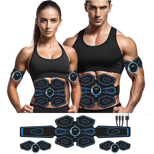 Queath EMS Appareil d'entraînement musculaire abdominal, stimulateur musculaire ABS, 8 modes et 18 intensités pour entraînement abdominal/bras/jambe/hanche,...