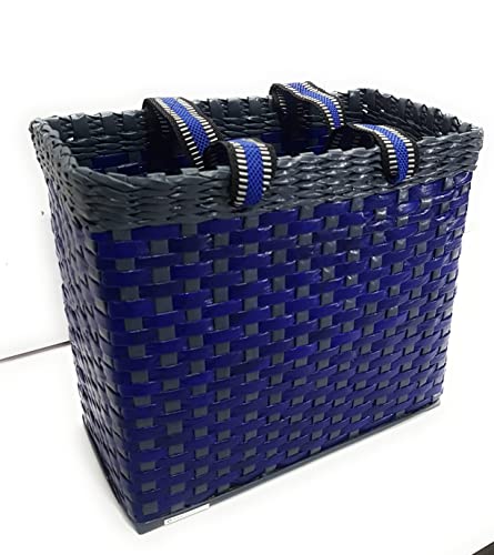 Image of Paperus, Medium, Blue Grey Lunch Bag, Picnic Basket, Carry Bag, Handbag, Tiffin Basket for Office; Rectangular, Eco-Friendly, Handmade, of Paper Ropes, in Inch 11 H, 12 L, 6 Wide Base