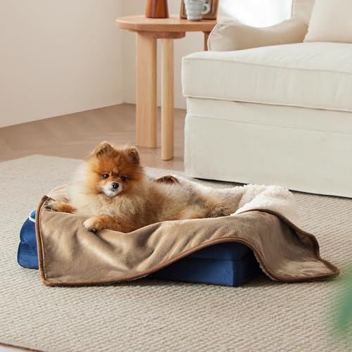 Image of Bedsure Waterproof Dog Blankets for Small Dogs - Small Cat Blanket Washable for Couch Protection, Sherpa Fleece Puppy Blanket, Soft Plush Reversible Throw Furniture Protector, 25 inchX35 inch, Camel