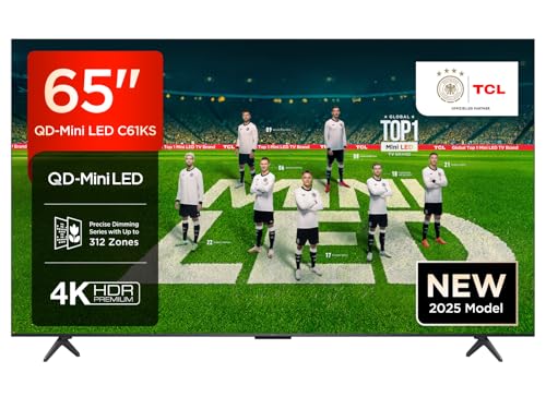 TCL 65C61KS QLED Mini LED Fernseher 65 Zoll, 4K HDR Premium, Dolby Vision & Atmos, Onkyo 2.1 Sound, Smart TV mit Google TV, Game Master, HDMI 2.1, AirPlay 2, Google Assistant & Alexa