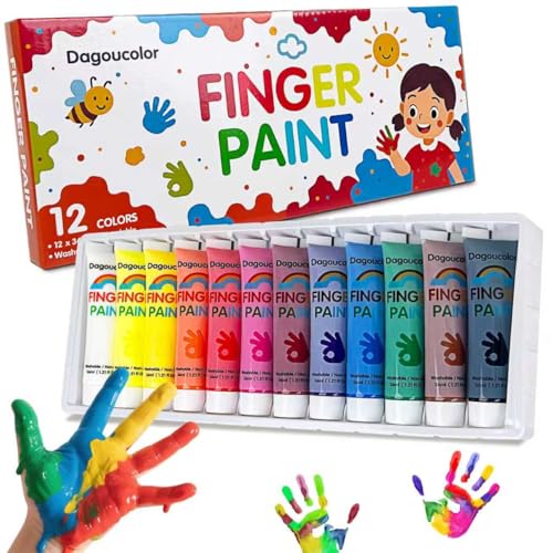 DagouColor Pintura de Dedos Para Niños, Waschbar, 12 Colores * 36ml Fingerfarben Kinder, Kits de Pintura de Arte para Niños Artistas Principiantes, Kindergarten Schule Frühes Lernen