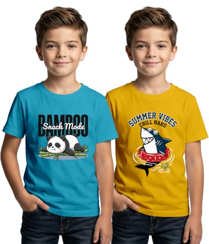 Image of XENOVAURBAN Kids Tshirt 2 Combo for Boys /Girls | Cotton Fabric | Graphic Printed Round Neck T-Shirt for Kids - KRN2-PRINTED-PAR