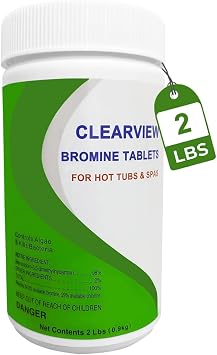 ClearView Bromine Tablet for Spas, 1" Brominating Tablets for Pools, 2 Lbs | Slow Dissolving Chemical Sanitizer, Low Chlorine Odor Less Irritation, Kills Bacteria Controls Algae