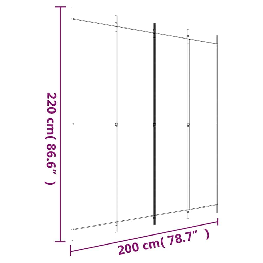 vidaXL Cloison de séparation 4 Panneaux Noir 200x220 cm Tissu