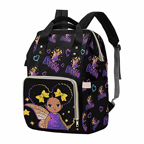 M YESCUSTOM Personalized Diaper Bag with Name for Women/Men, Custom Black Color Nylon Waterproof Nappy Daypack with Large Capacity Backpack for Travel Holiday Gift for Women