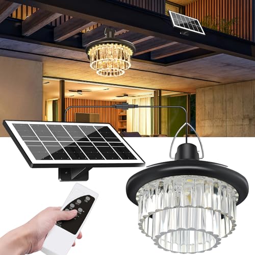 Luces colgantes solares para interiores y exteriores, 2700 K-6500 K, luz solar de cobertizo con control remoto, 222 LED, lámpara colgante impermeable IP65 para jardín, patio, cenador