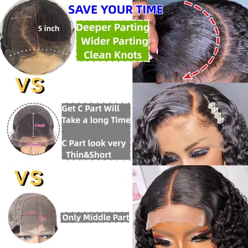 180% Density Water Curly Lace Front Wigs Large C Part Lace Frontal Wigs Human Hair 6X5X1.25 Inch Undetectable Hd Lace Deep Wave Wigs With Baby Hair Pre Plucked (16 Inch, Black Color Water Curly) #TOP2