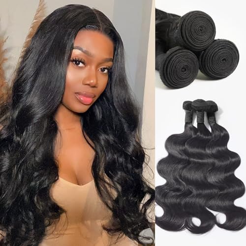 LUVME 12A Human Hair Bundles Body Wave 18 20 22 Inch 100% Brazilian Virgin Human Hair 3 Bundles Unprocessed Raw Hair Double Weft Soft & Full Natural Look for Salon Home Sew-In
