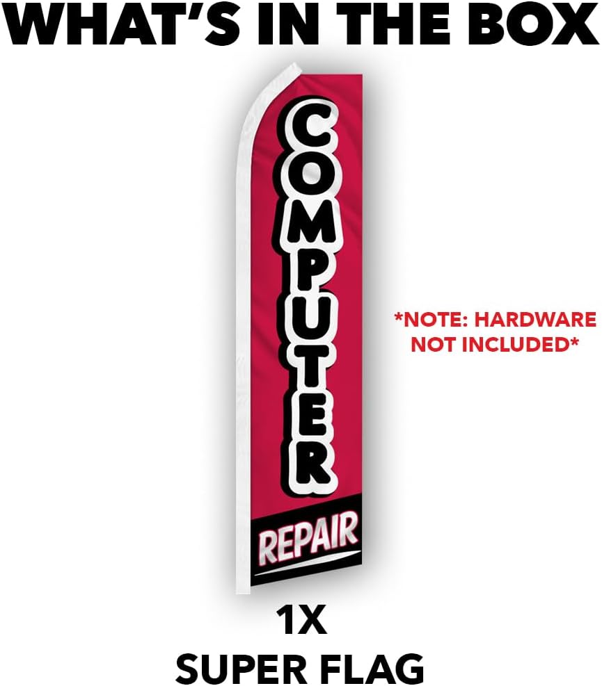 Infinity Republic Computer Repair Swooper Flag - 30" x 138" Red Business Advertising Flag
