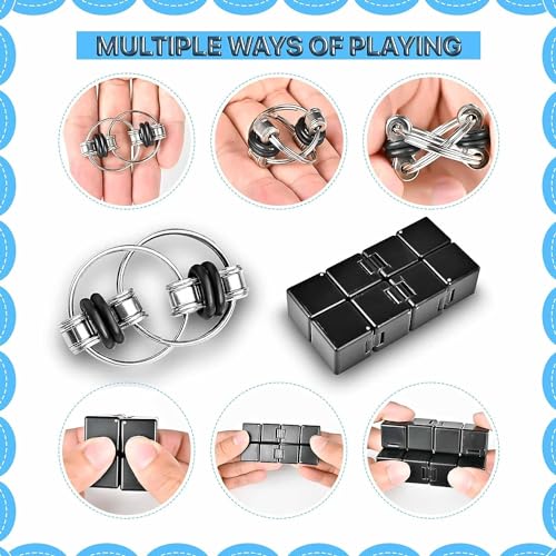 5Pcs Fidget Toys Adults Set Easter Basket Gift for Teen Autism Sensory Pack with figette Cube Magnetic Rings Pad ADHD Stress Relief for Kids Teen, Cool Gadget Desk Spinner Christmas Stocking Stuffer - Image 4