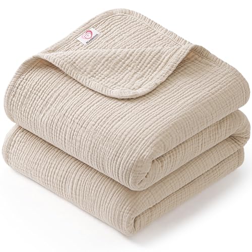 Image of Bearmoss Muslin Baby Blanket 100% Cotton Baby Crib Blanket 47x47in, 4-Layer Soft Breathable Lightweight Baby Bed Quilt for Unisex Baby Girls Boys Newborns Toddlers (Oat)