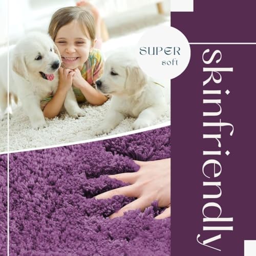 Image of SANMARINO Super Soft Shaggy Bathroom Rugs, Absorbent Thick Anti-Slip Microfiber Bath Rugs, Quick Dry Machine Washable Bath Mat for Bathroom Floor, Bathtub and Shower 17 inchx24 inch - Purple