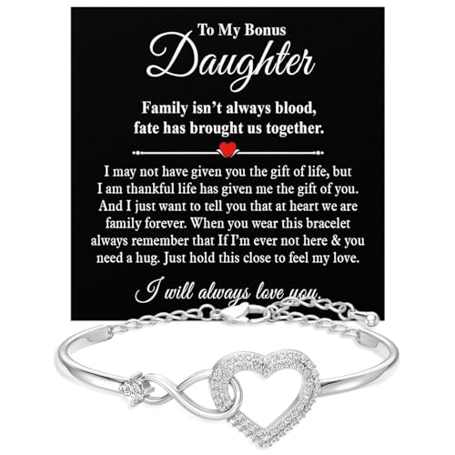 Larvincy To My Bonus Daughter Bracelet With Heartfelt Message & Elegant Box - Bonus Daughter Gifts Unique From Stepmom Stepdad Jewelry Gifts For Unbiological Daughter On Birthday Graduation Christmas