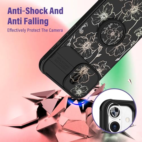 Image of Funermei for iPhone 16 Case - Women Girls Cute Phone Cover Girly Pretty Aesthetic Black Floral Flower Unique Design with Camera Cover Funda for Apple for iPhone 16