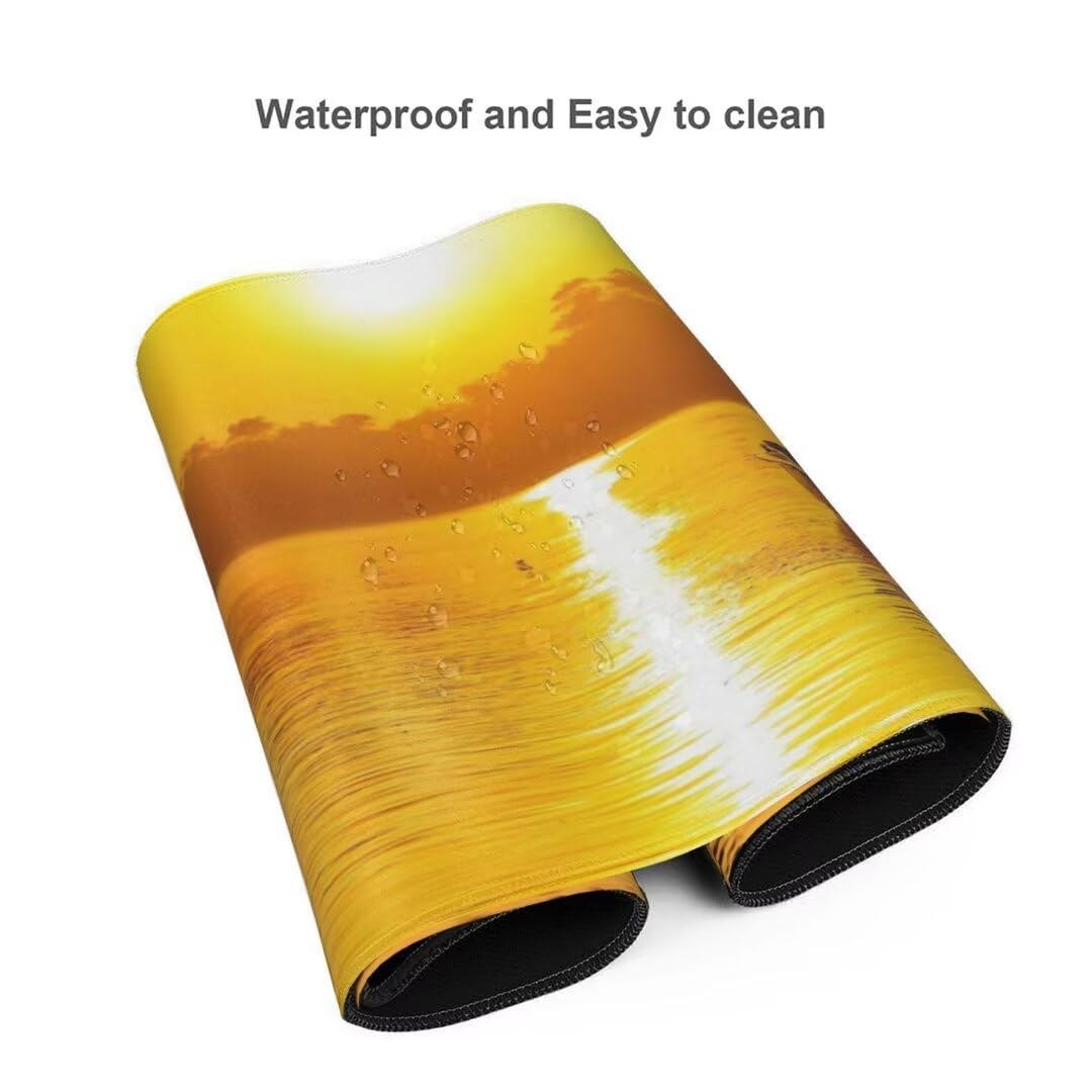 Alfombrilla de ratón 1400x600x3 MM, Alfombrilla Ratón XXL Extendida de Gran Tamaño con Bordes Cosidos, Resiste Salpicaduras, Base de Goma Antideslizante y Almohadilla para Teclado, Sunset Boat S-8099