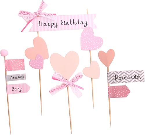Garneck 4pcs party food picks cupcake love cake picks ribbon bow food fruit cake picks birthday pink paper cups food decor pink decor fruit decor